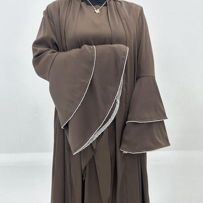 3pcs Set Satin Cardigan+Inner Dress+Special Belt