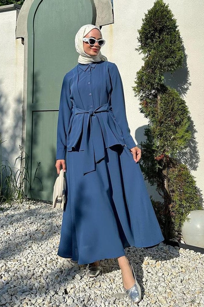 2pcs Set Long Sleeved Lace Up Shirt with Dress