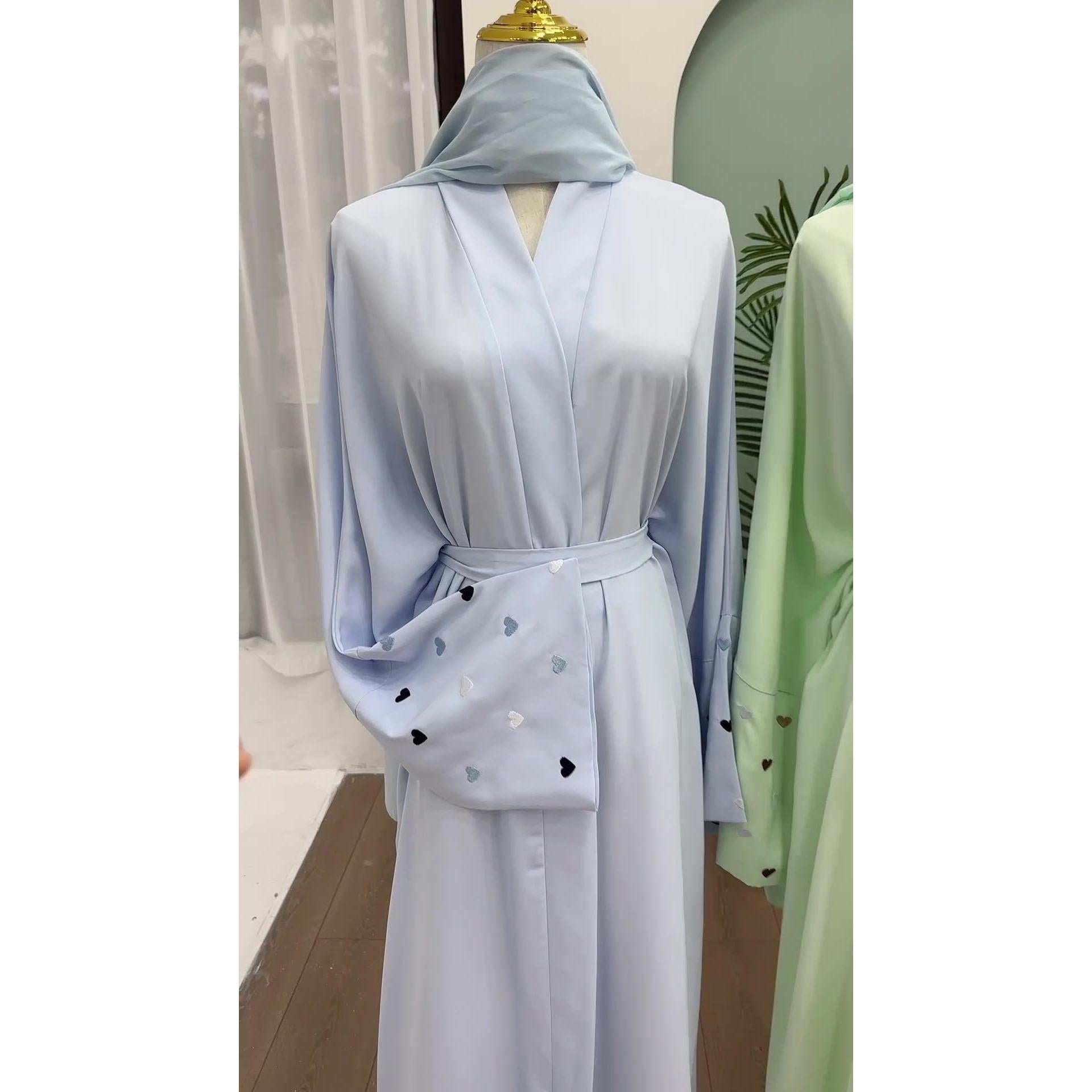 Macaroon Color Summer Thin Sleeve Heart Embroidered Robe Cardigan