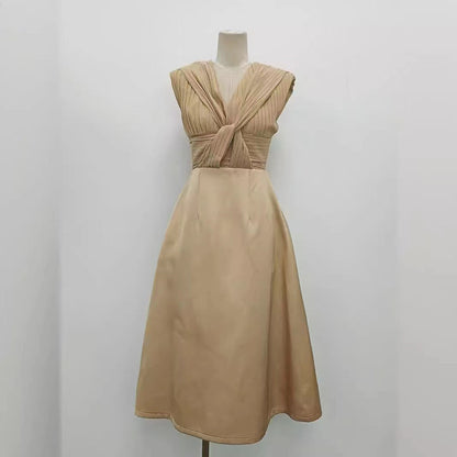 Foxy A-line Twisted Nacre Taffeta Midi Dress