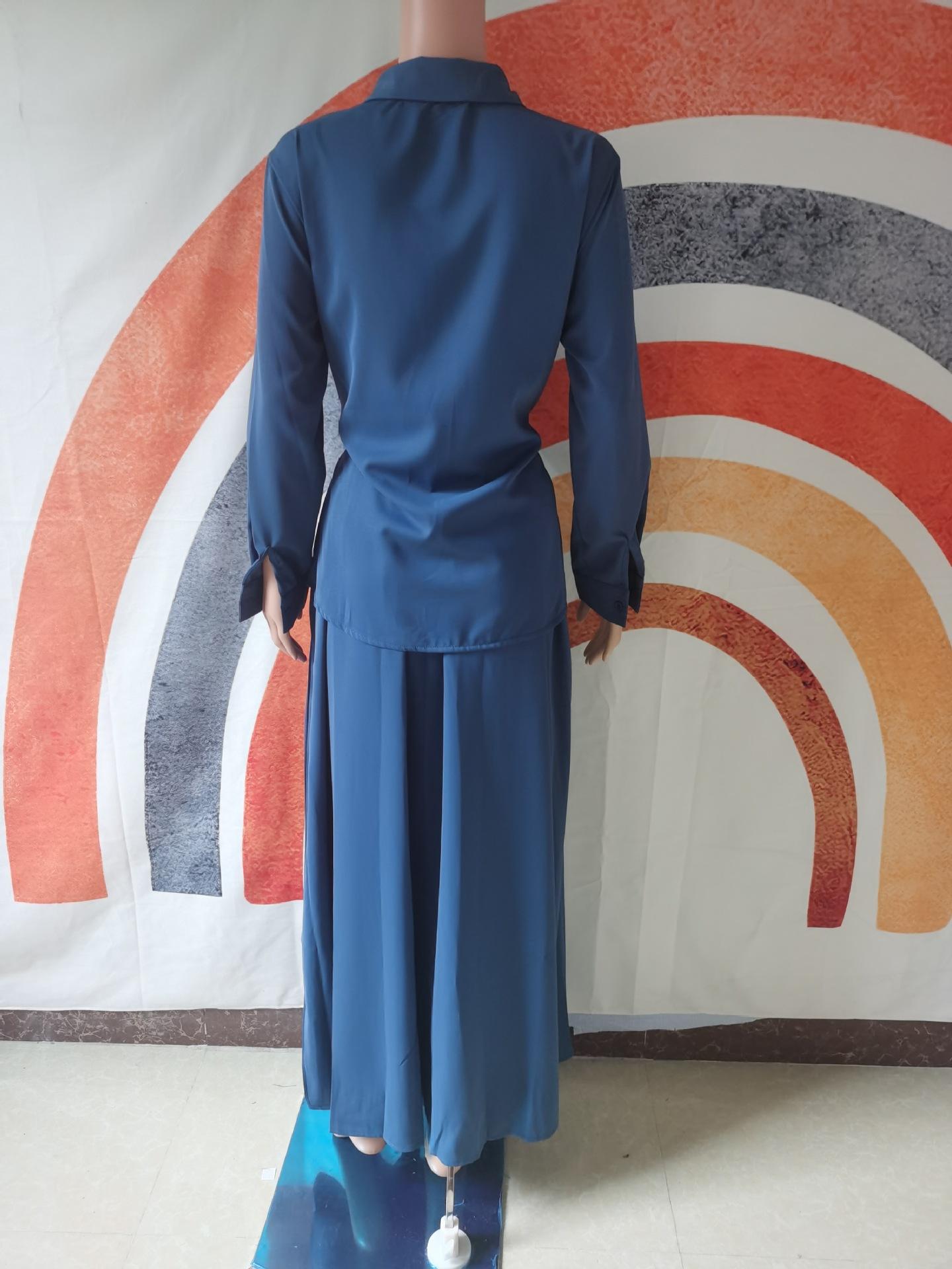 2pcs Set Long Sleeved Lace Up Shirt with Dress