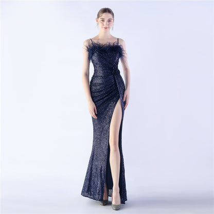 Fur Crafted Flower Formal Dress