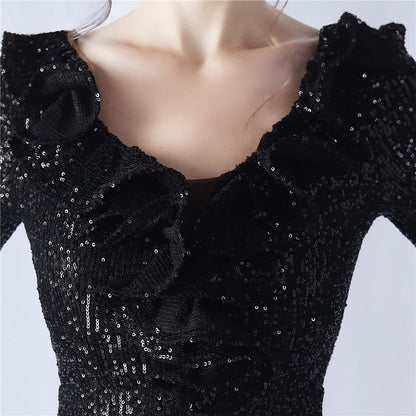 Ostrich Wave Beaded Formal Dress