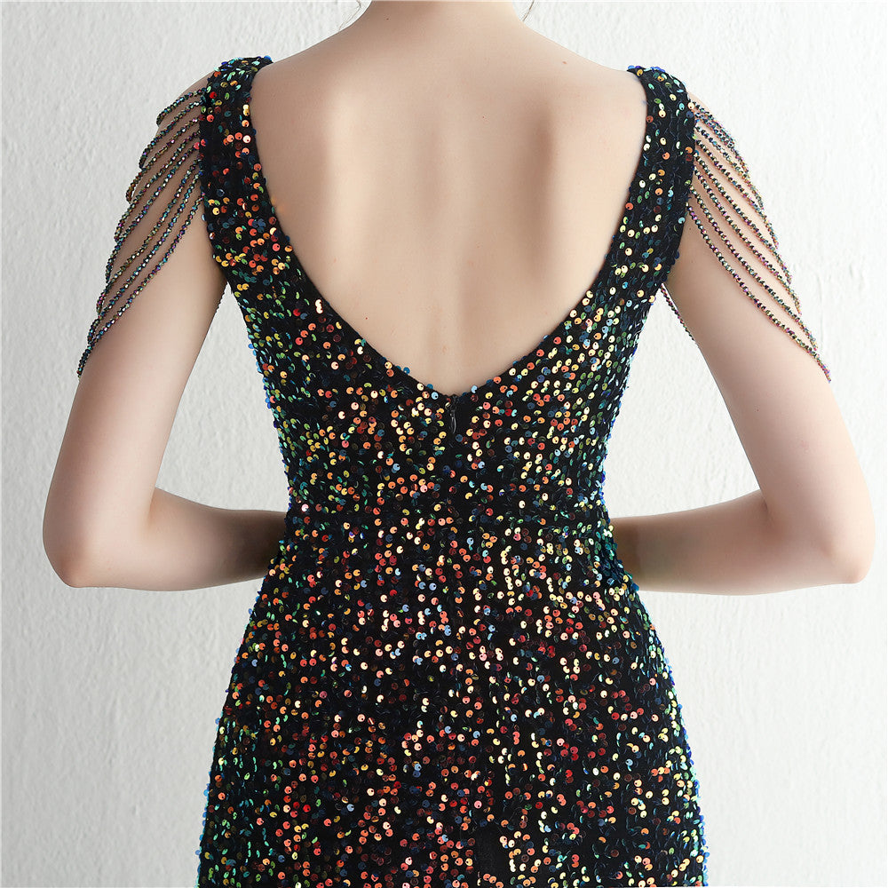 Backed Beaded Formal Dress