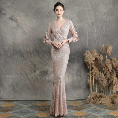 Sleeve Sequin Formal Dress