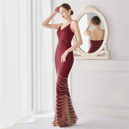 Wave Gradient Beaded Formal Dress