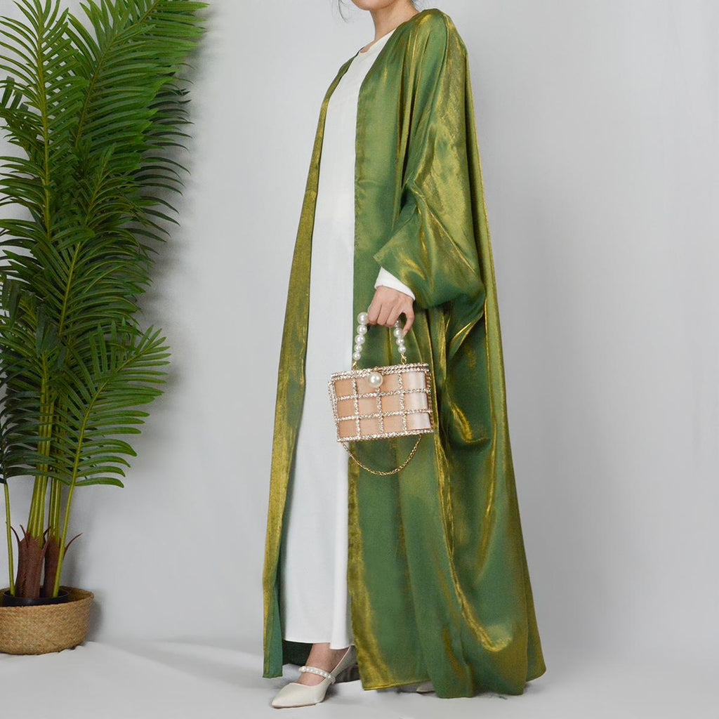 Muslim Fashion Shiny Silk Bat Sleeves Robe