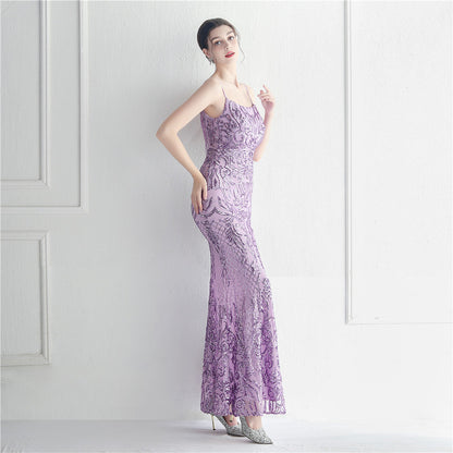 Positioned Floral Beaded Formal Dress