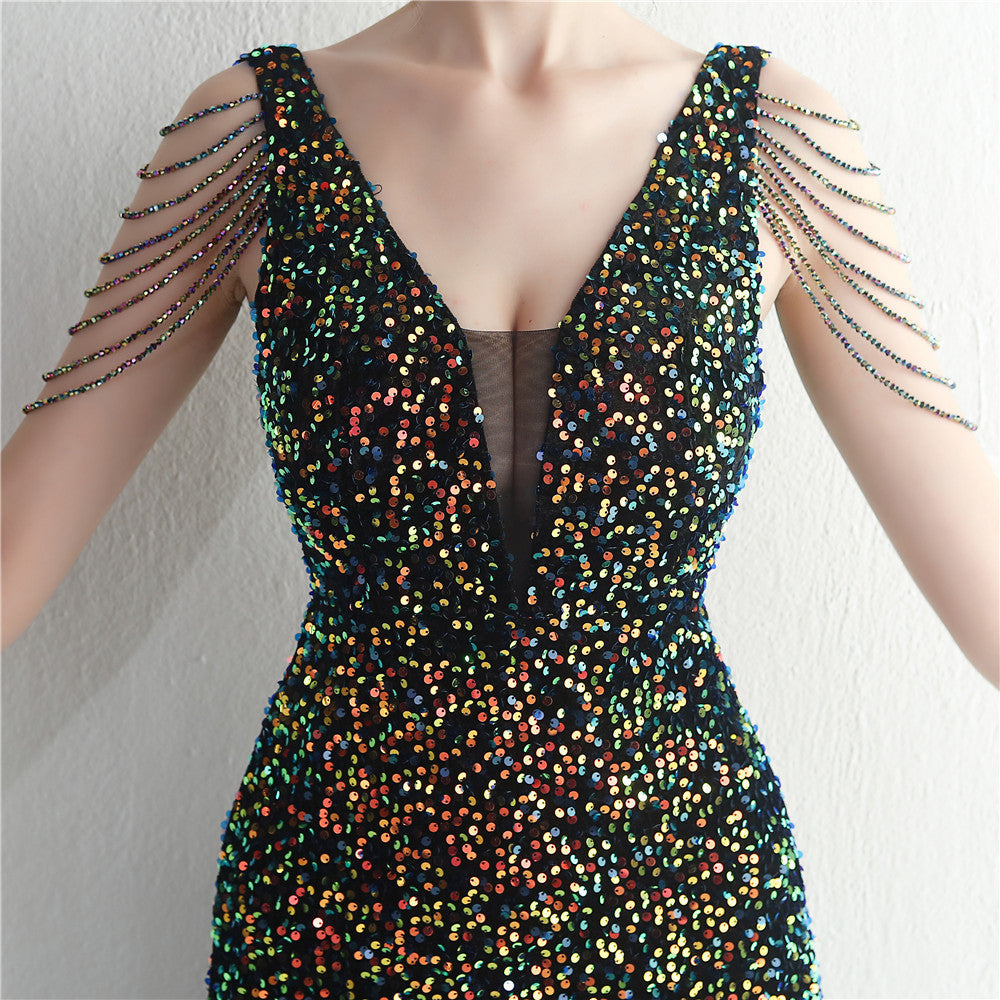 Backed Beaded Formal Dress