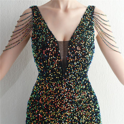 Backed Beaded Formal Dress