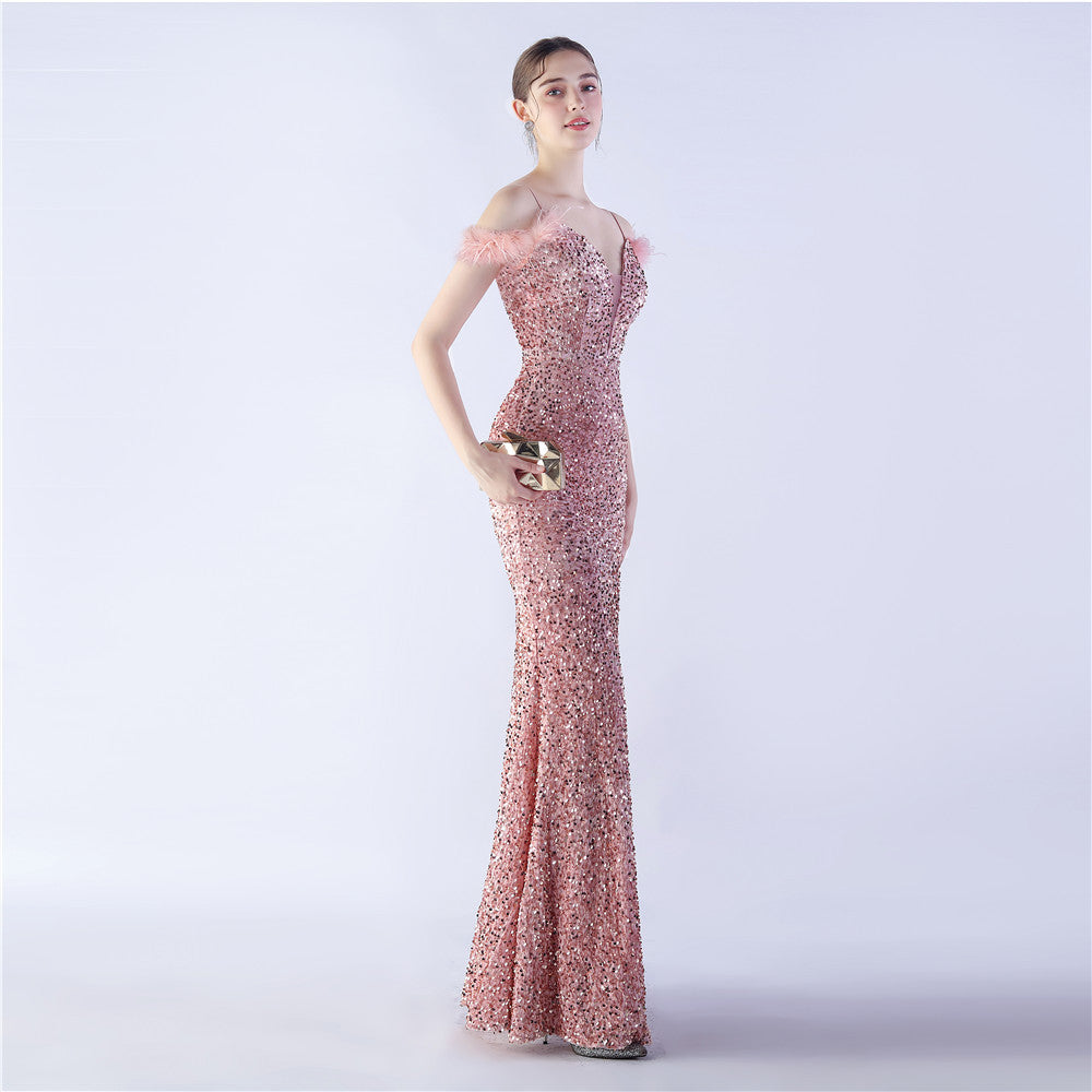 Abito formale in paillettes ad alta densità di pelo di cammello 