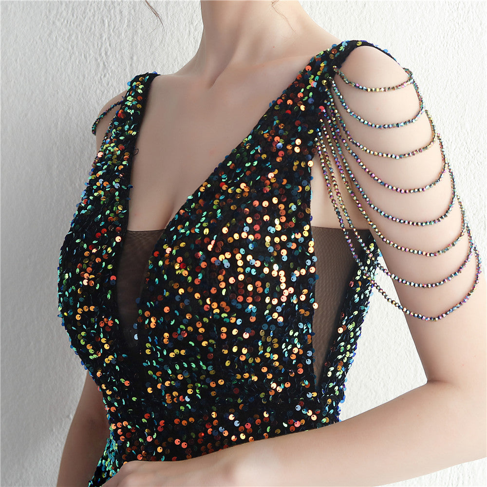 Backed Beaded Formal Dress