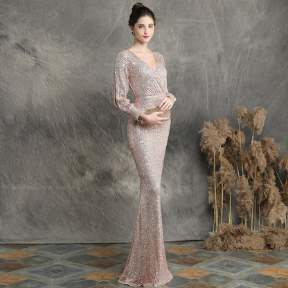Sleeve Sequin Formal Dress