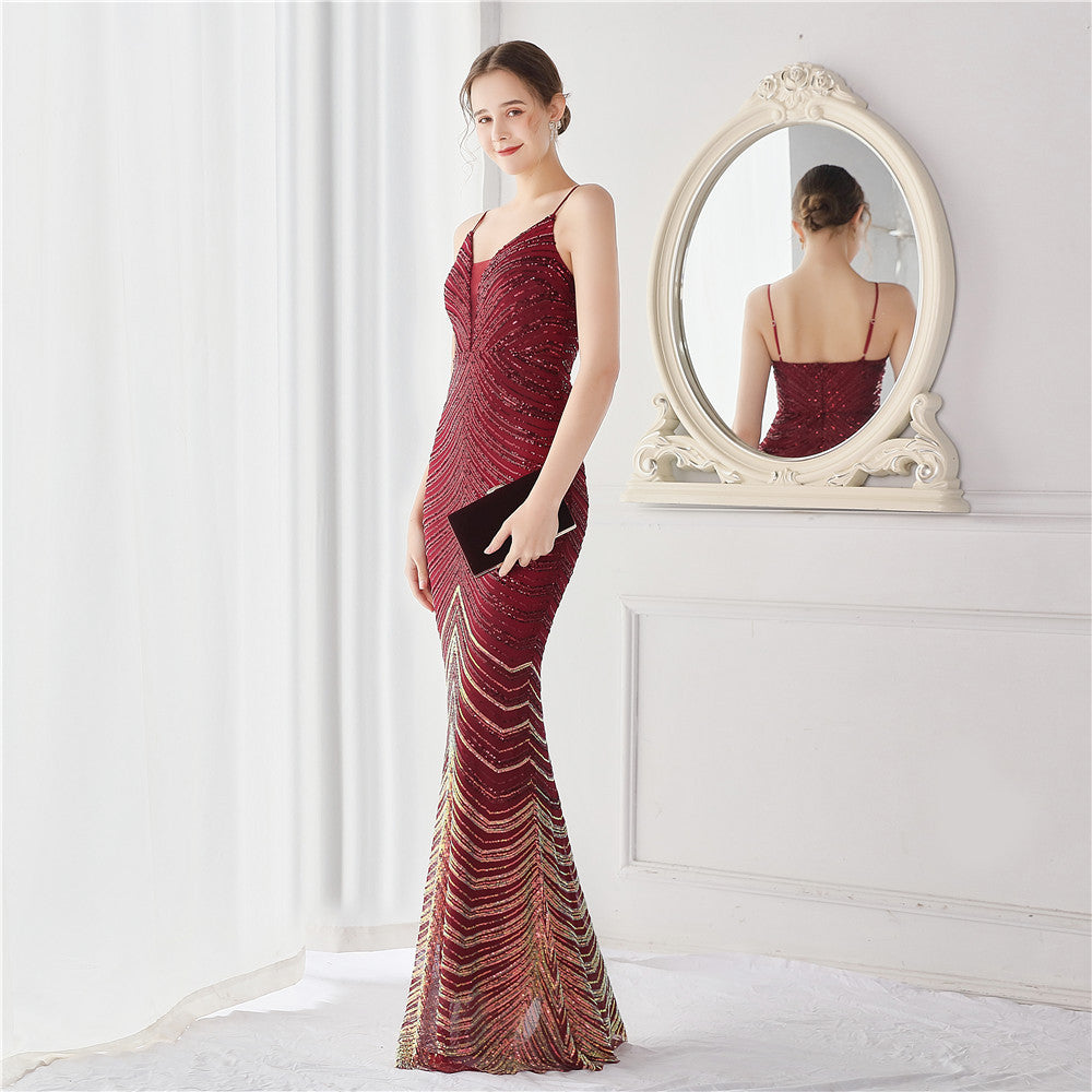Wave Gradient Beaded Formal Dress