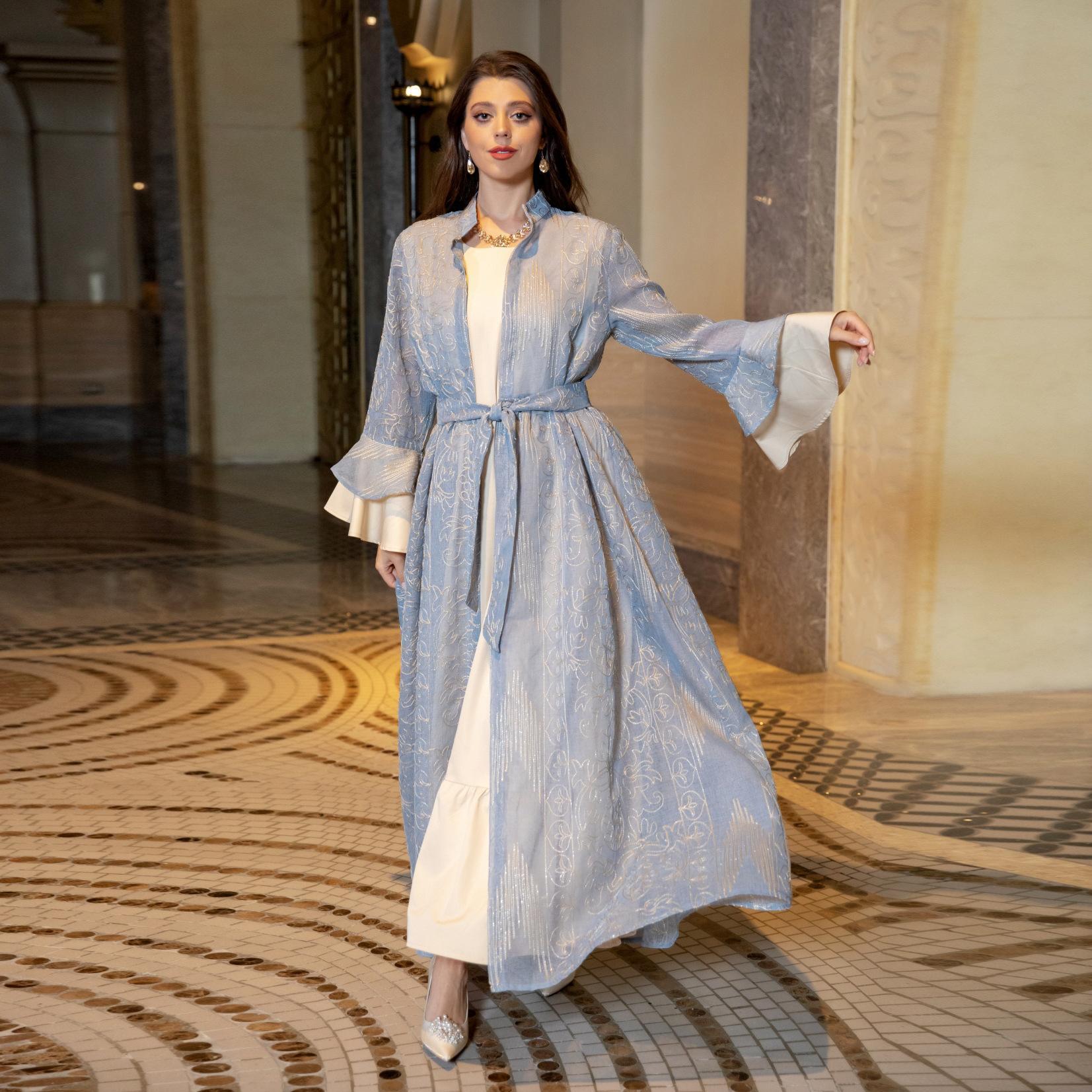 2 Pcs Suit Middle East Evening Dress Cross-border Muslim Lady Lotus Leaf Sleeve New Dress Abaya Robe