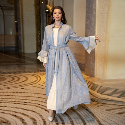 2 Pcs Suit Middle East Evening Dress Cross-border Muslim Lady Lotus Leaf Sleeve New Dress Abaya Robe