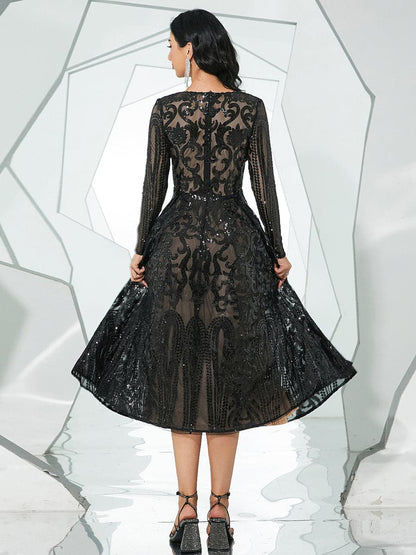 A-Line Tulle Black Midi Dress