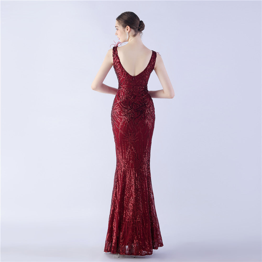 Camel Hair Side Split Formal Dress