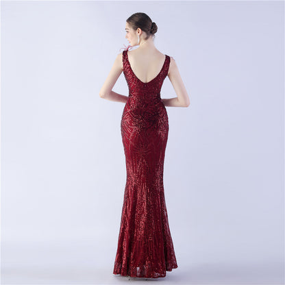 Camel Hair Side Split Formal Dress