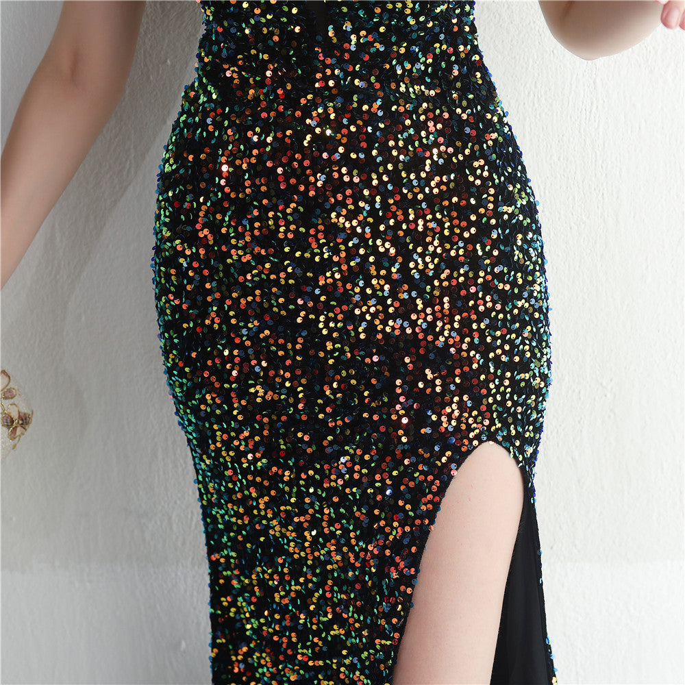 Backed Beaded Formal Dress