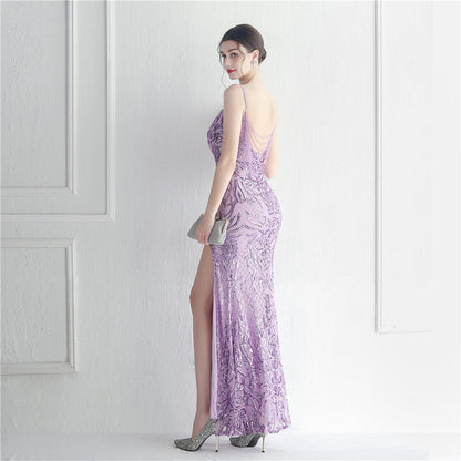 Positioned Floral Beaded Formal Dress