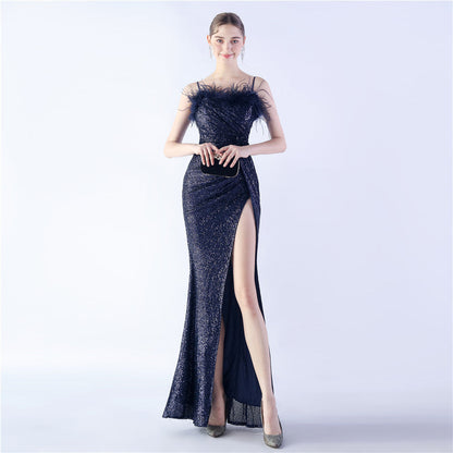 Fur Crafted Flower Formal Dress