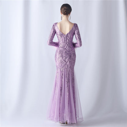 Ostrich Fur Mesh Beaded Formal Dresses