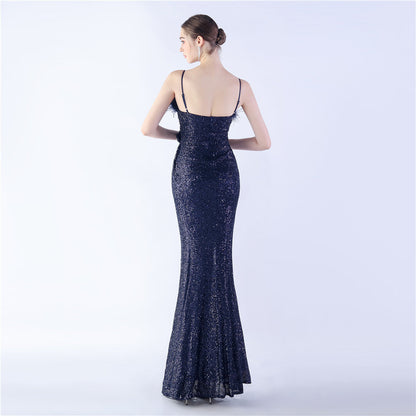 Fur Crafted Flower Formal Dress