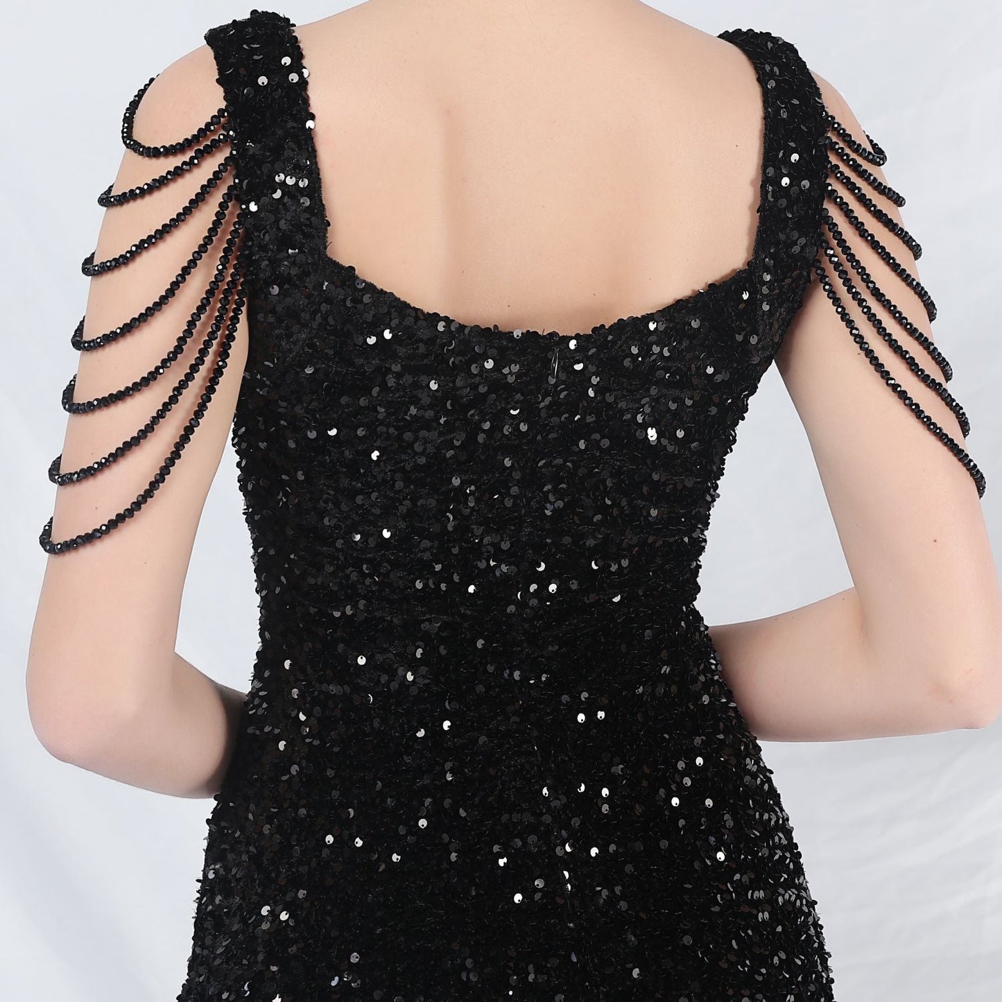 ベルベット裏地ビーズ付きフォーマルドレス