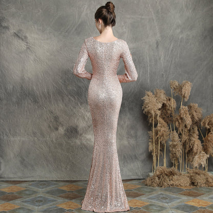 Sleeve Sequin Formal Dress