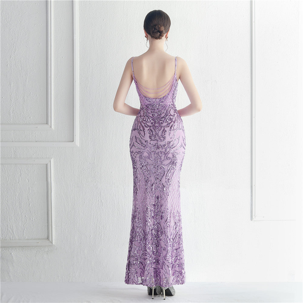 Positioned Floral Beaded Formal Dress