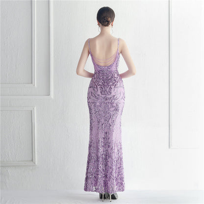 Positioned Floral Beaded Formal Dress