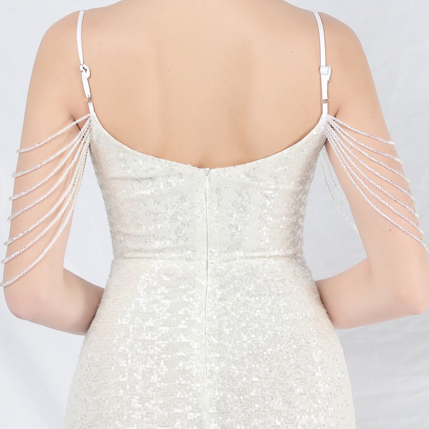 Ostrich Fur Illusion Beaded Formal Dress