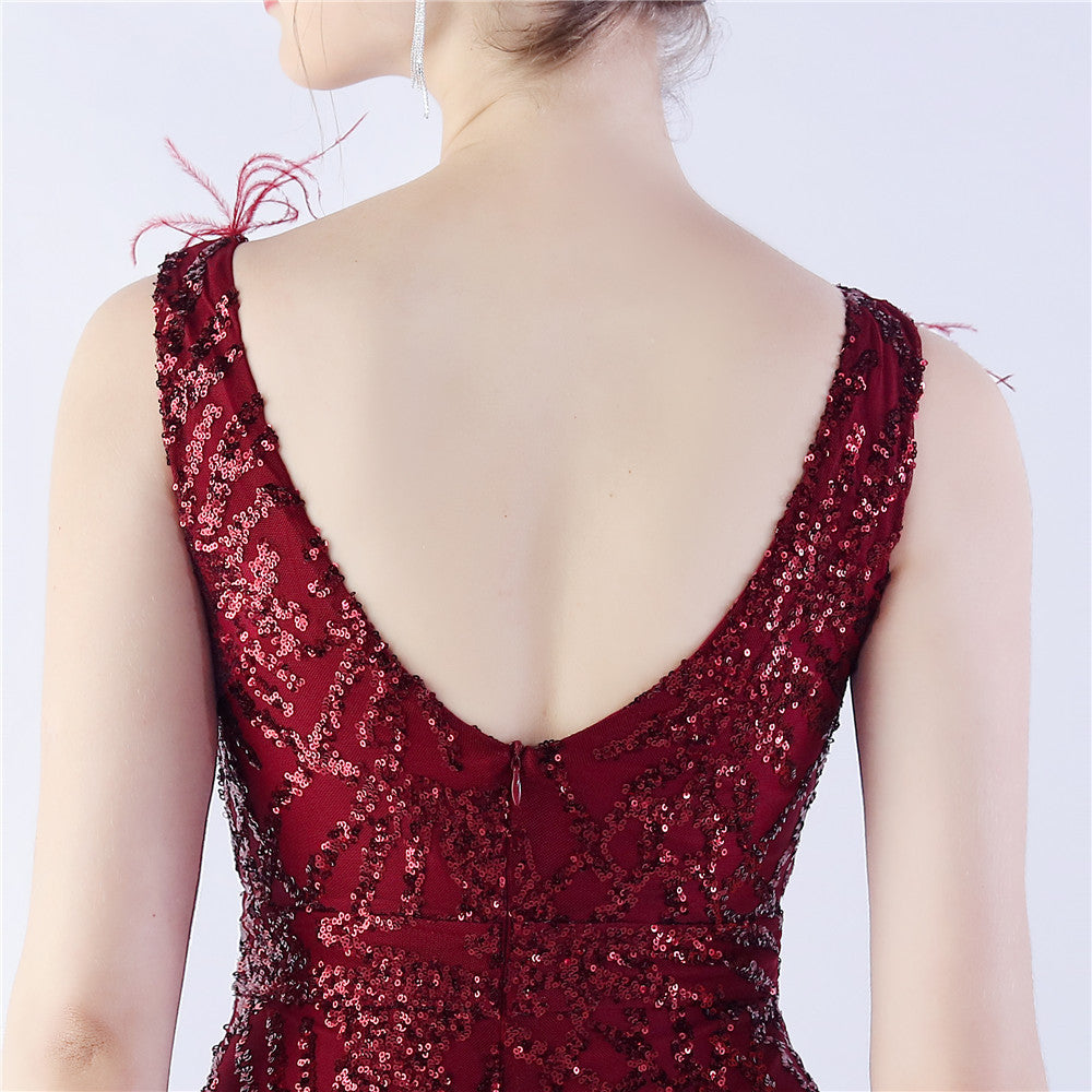 Camel Hair Side Split Formal Dress