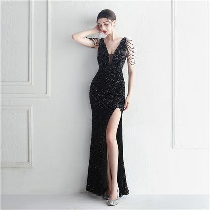Backed Beaded Formal Dress