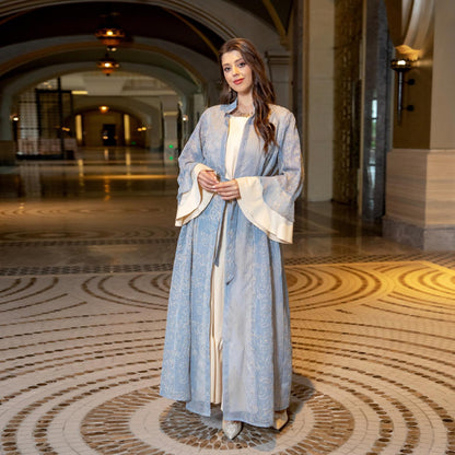 2 Pcs Suit Middle East Evening Dress Cross-border Muslim Lady Lotus Leaf Sleeve New Dress Abaya Robe