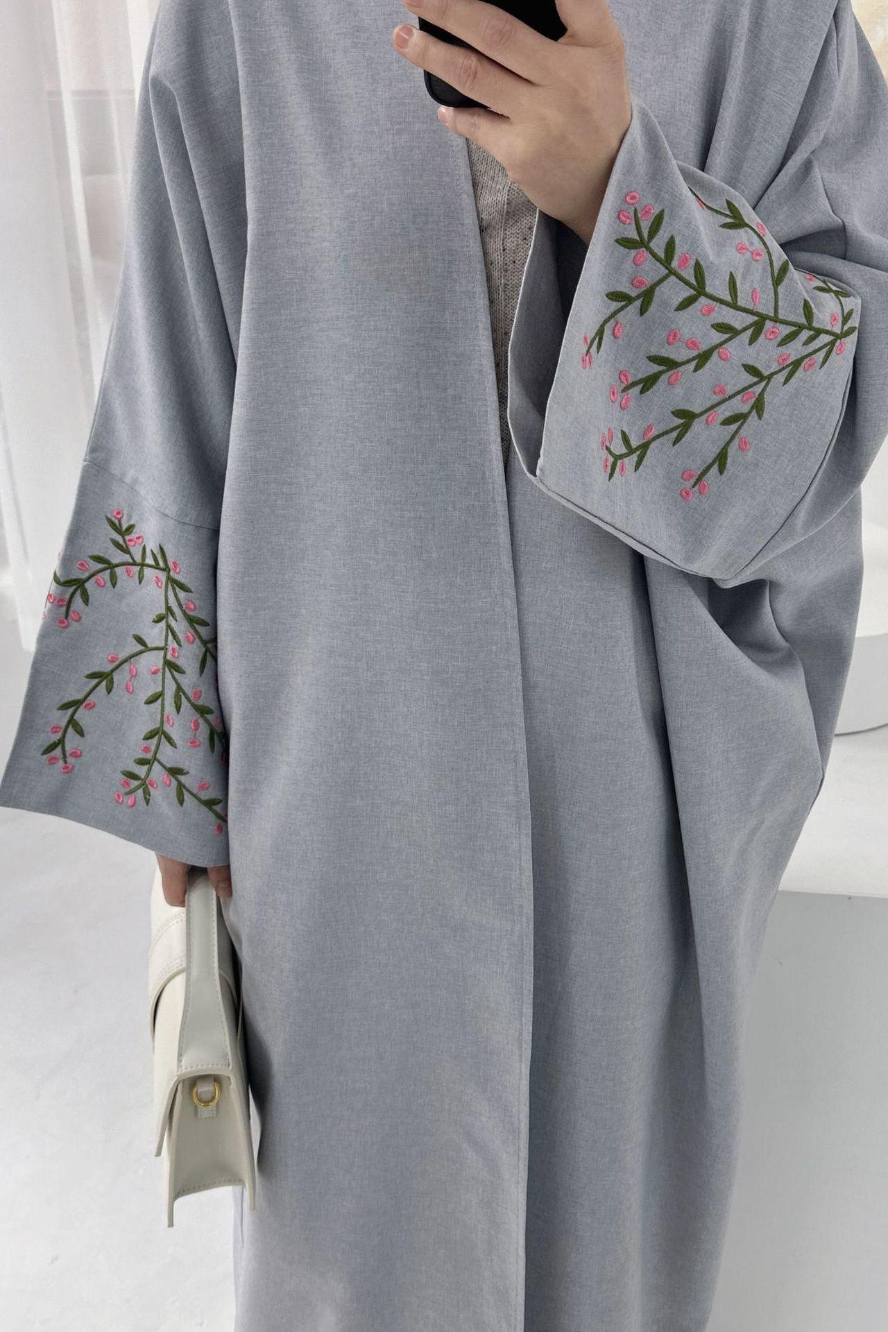 Flower Embroidery Elegant Cardigan Robe