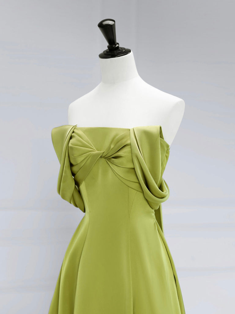 A-Line Off Shoulder Satin Green Dress