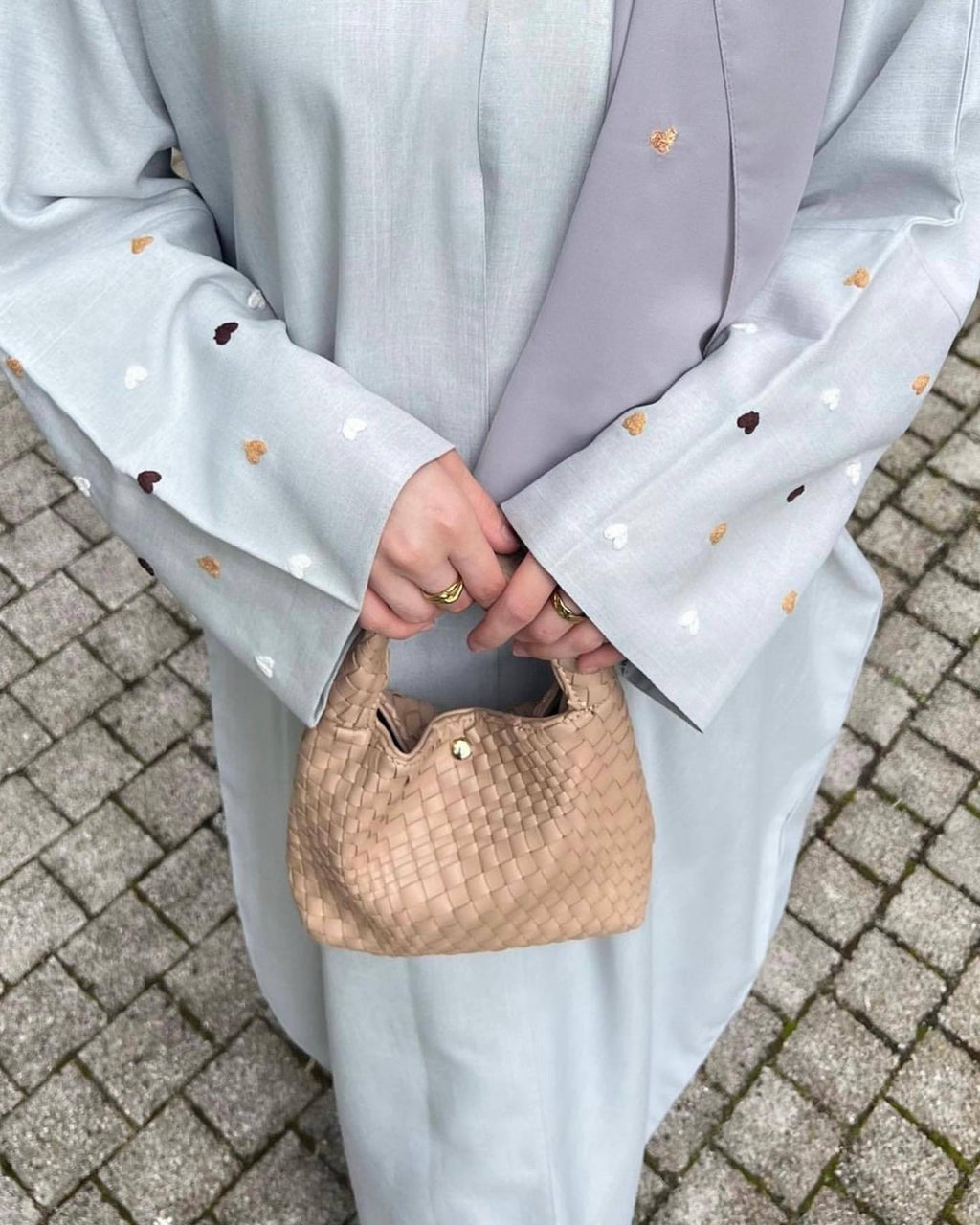 2pcs Set Heart Embroidered Cardigan Robe and Love Hijab