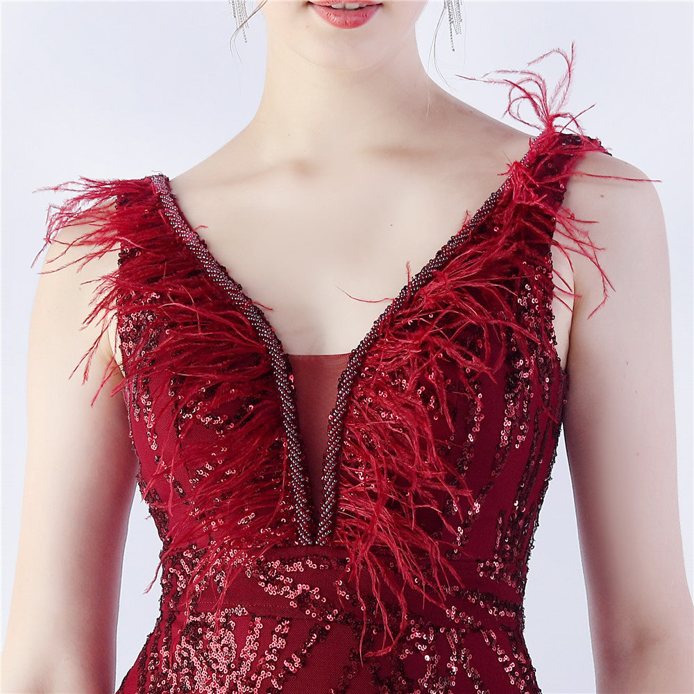 Camel Hair Side Split Formal Dress