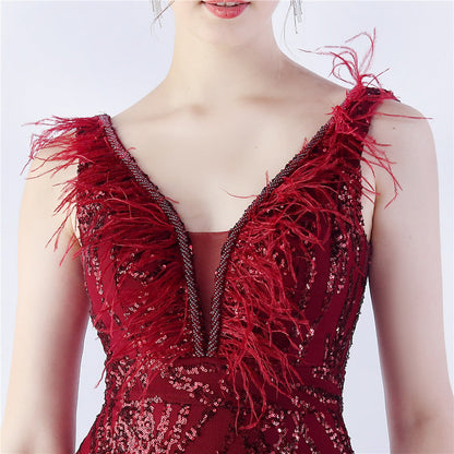 Camel Hair Side Split Formal Dress