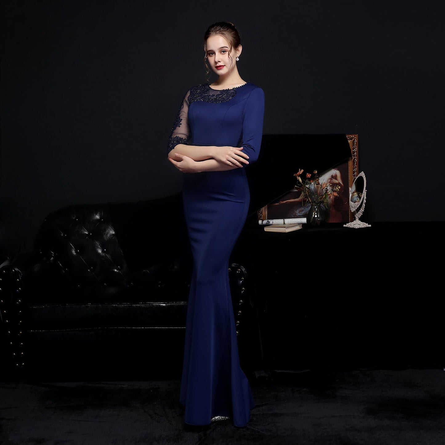 Lace Rhinestone Formal Dress