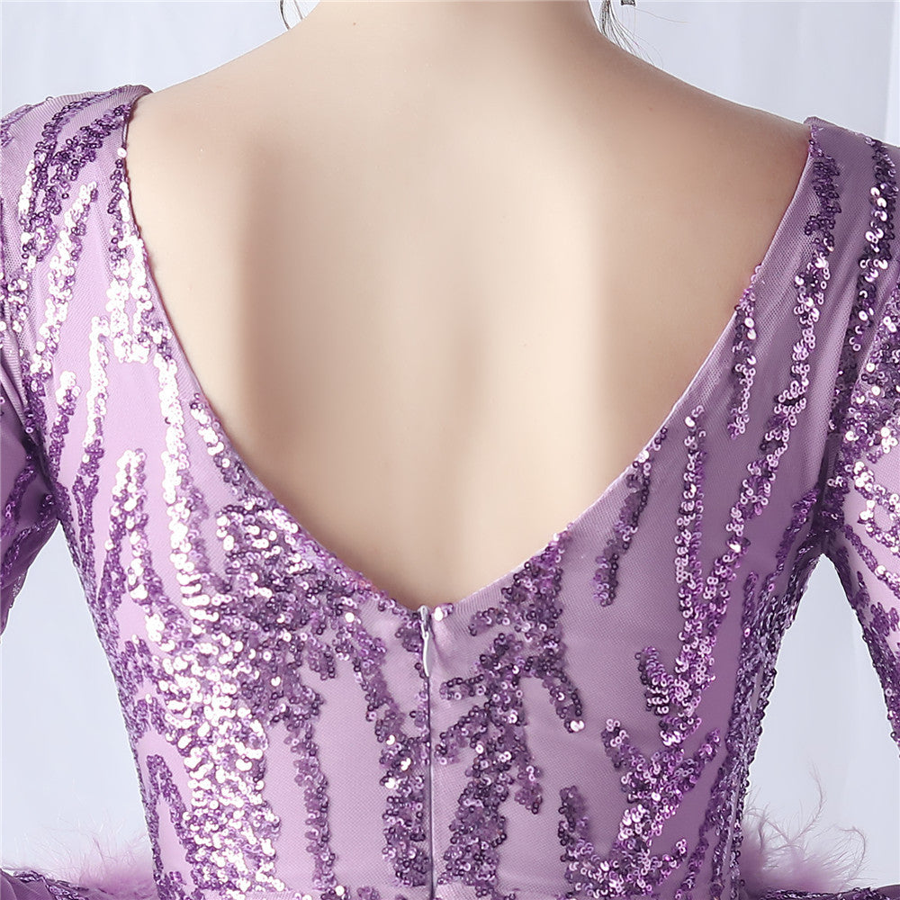 Ostrich Fur Mesh Beaded Formal Dresses