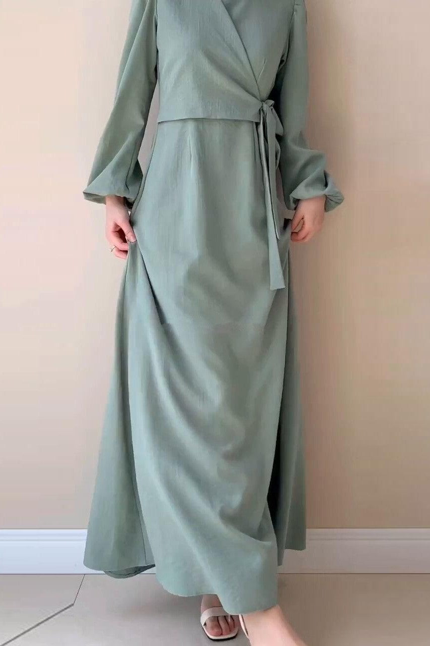 Temperament Long Sleeve Fake Two-piece Lace-up Dress Long Skirt