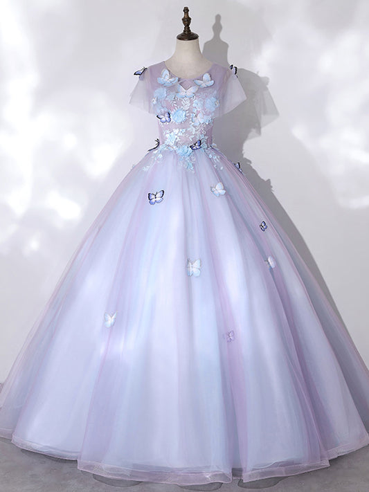 A-Line Tulle Purple Prom Dress