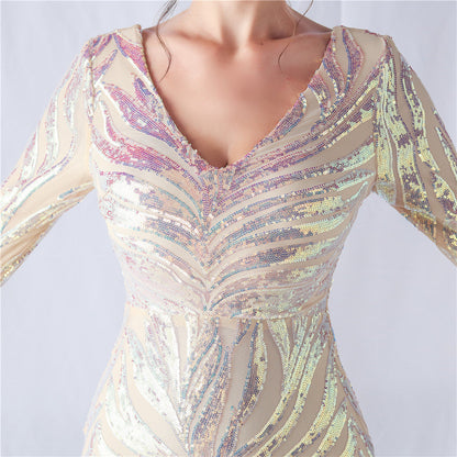 長袖ビーズフォーマルドレス