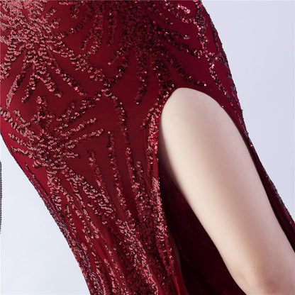 Camel Hair Side Split Formal Dress