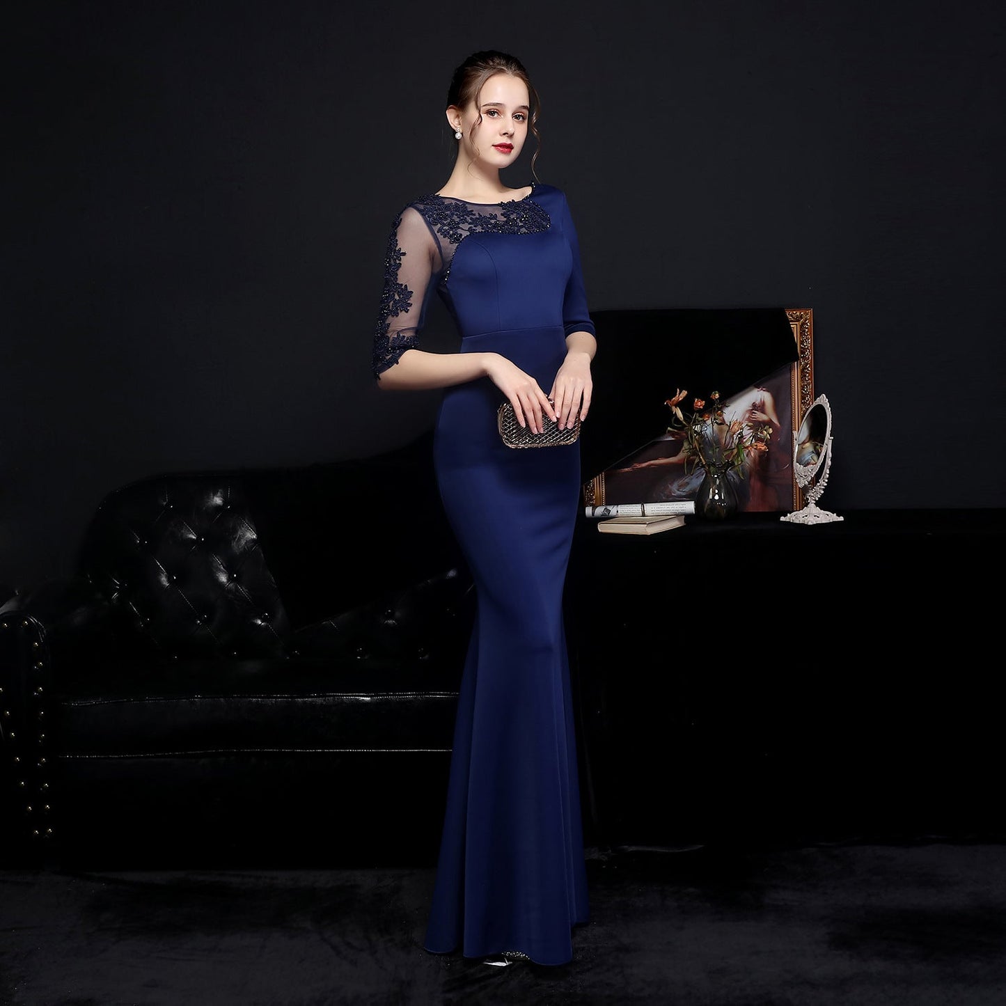 Lace Rhinestone Formal Dress