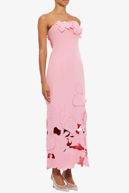 louise Appliqué Bustier Maxi Dress in pink