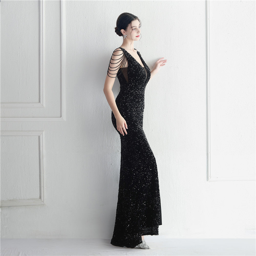 Backed Beaded Formal Dress